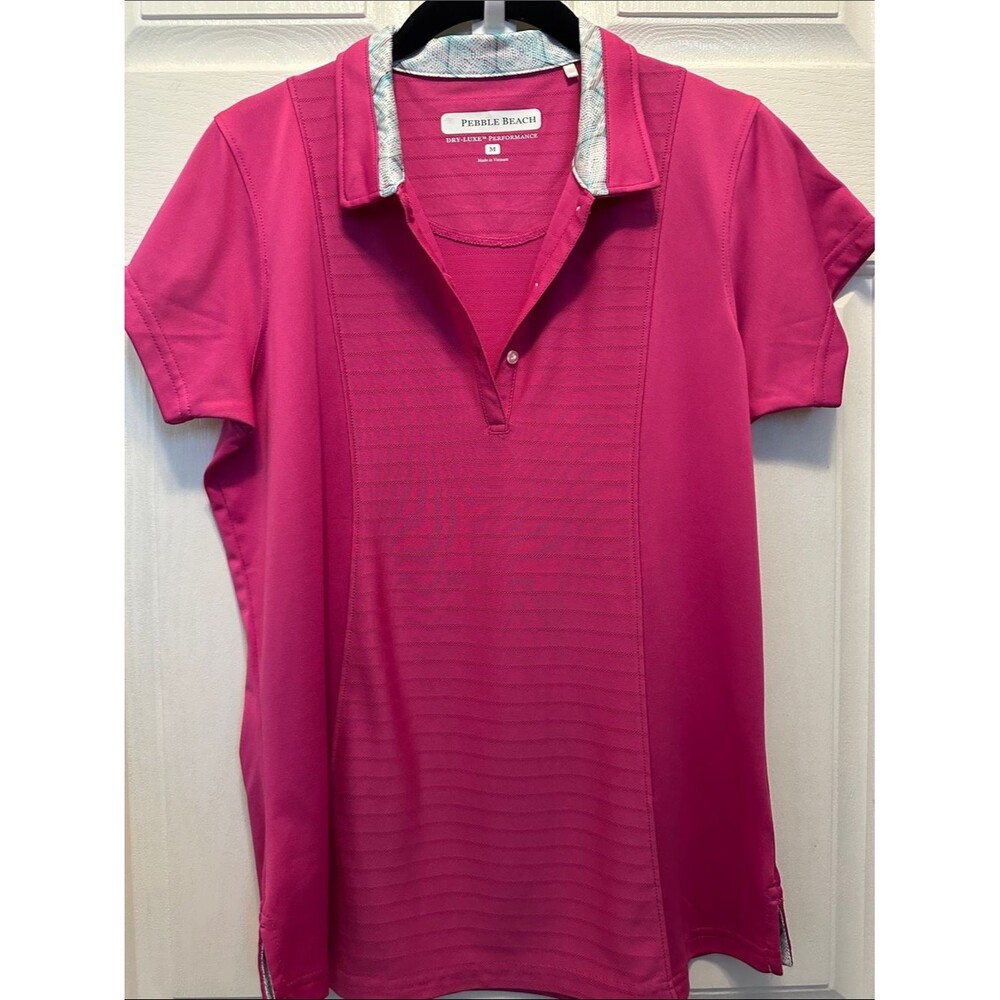 Pebble Beach Women's Hot Pink Short Sleeve Golf Polo Dry-Luxe Performance Size M
